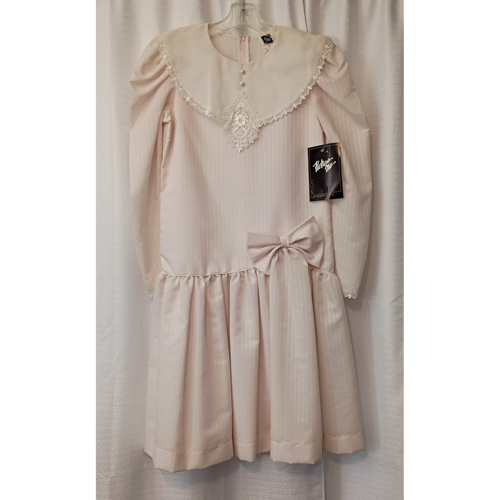 Vintage‎ Picture Me Teen/Women's Dress Size 12/7 Pink Lace Pinstripe NWT 80's